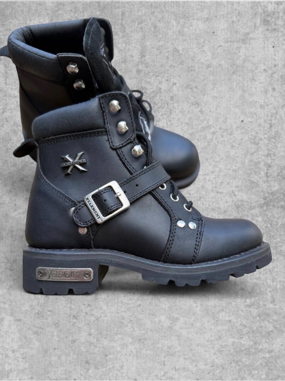 Xelement 2469 Black Leather Biker Boots Women's 6.5